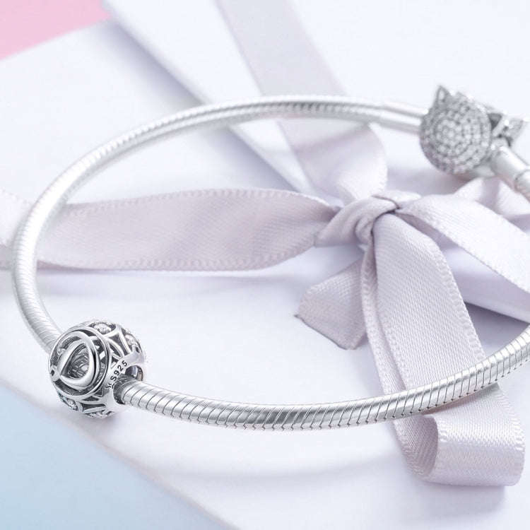 S925 Sterling Silver 26 English Letter Beads DIY Bracelet Necklace Accessories, Style:D