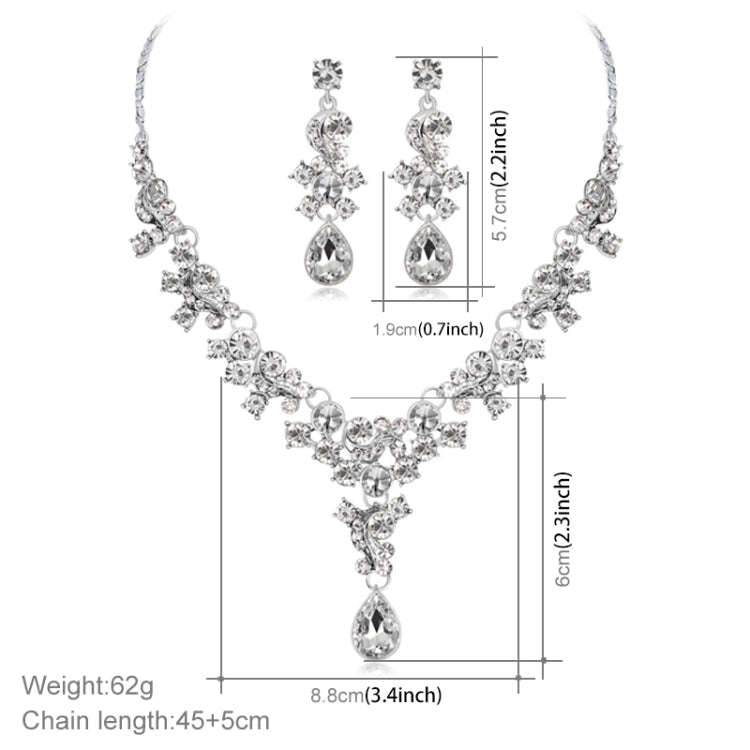 3 in 1 Set Ladies Fashion Prestige Temperament Rhinestone Wreath Necklace Long Earrings Jewelry
