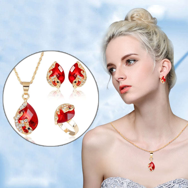 3 in 1 Women Beautiful Peacock Crystal-like Necklace Ring Earrings Jewelry Set
