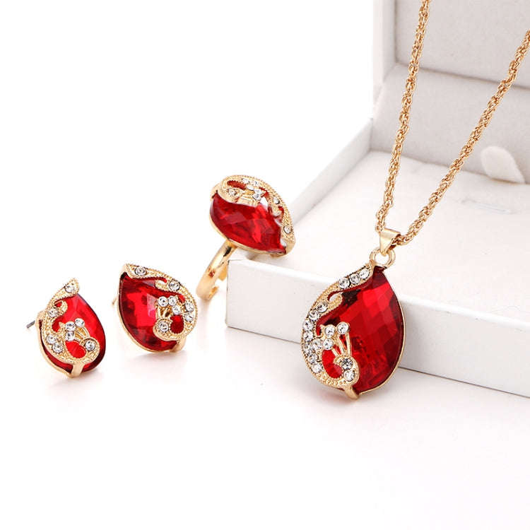 3 in 1 Women Beautiful Peacock Crystal-like Necklace Ring Earrings Jewelry Set