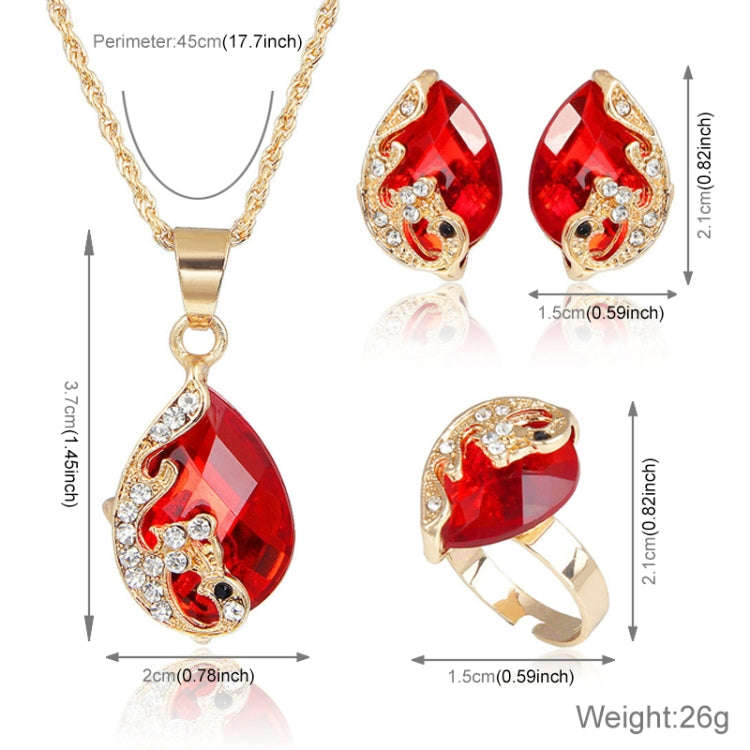 3 in 1 Women Beautiful Peacock Crystal-like Necklace Ring Earrings Jewelry Set