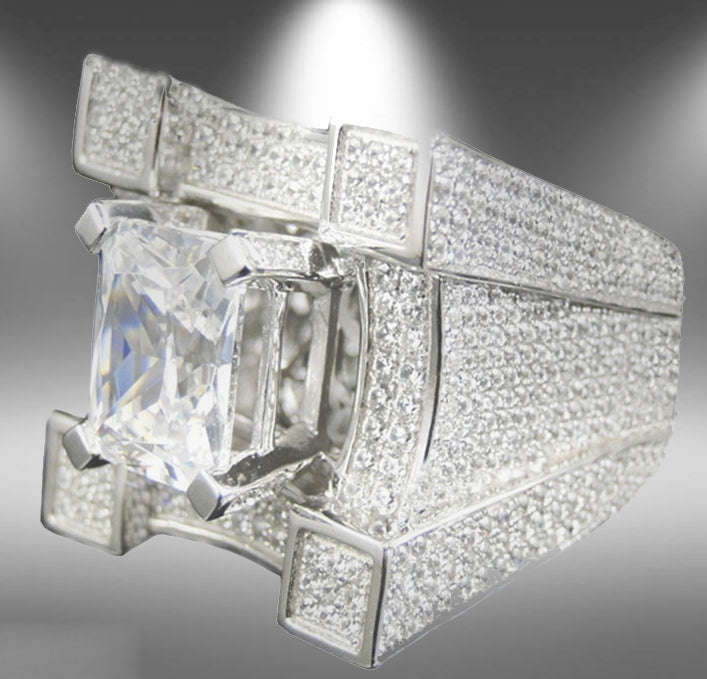 Men Luxurious Microencrusted Zircon Ring, Ring Size:12(Gold)