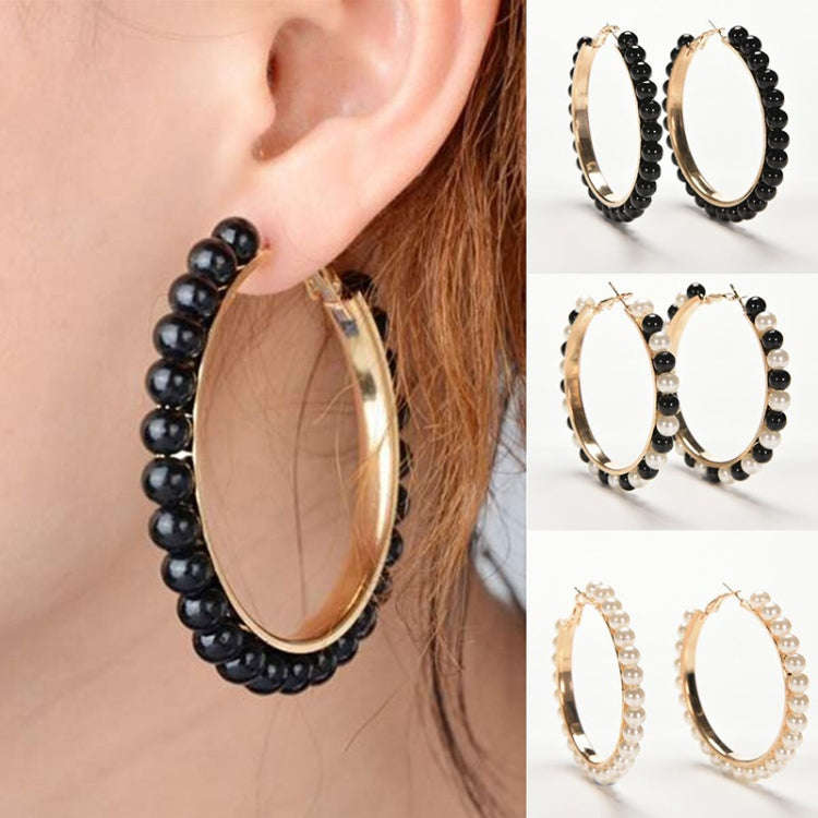 1 Pair Girls Hoop Pearl Earring With Big Circle(White)