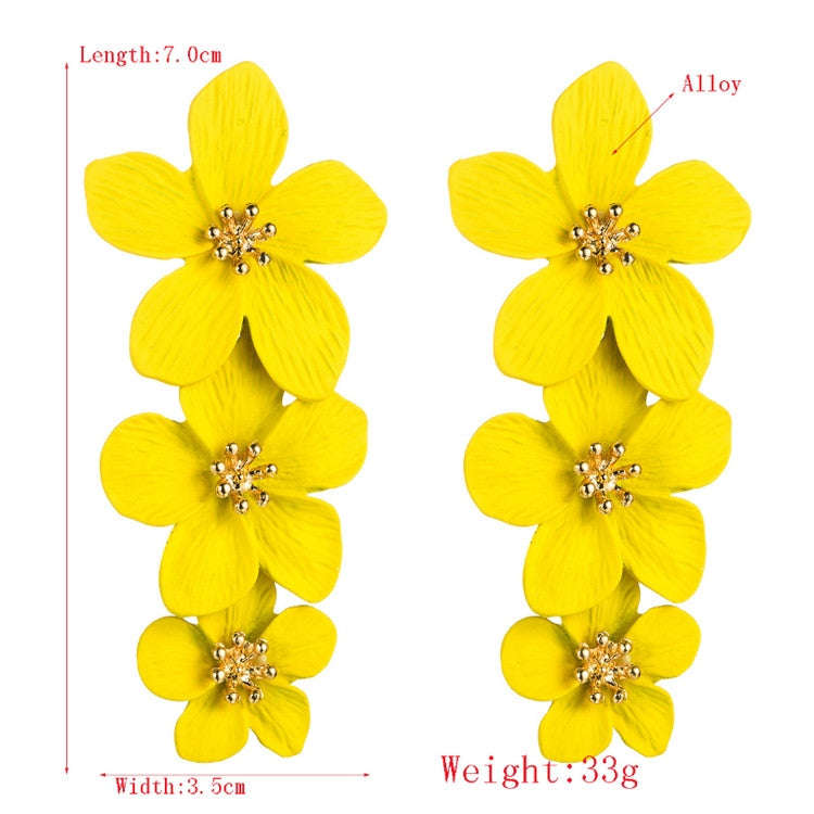 2 Pairs Multilayer Flower Earrings Alloy Paint Long Earrings(Dark Green)