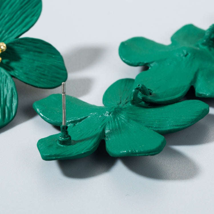 2 Pairs Multilayer Flower Earrings Alloy Paint Long Earrings(Dark Green)