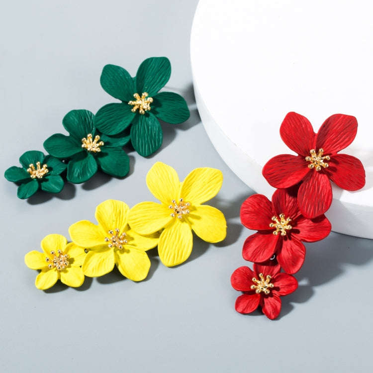 2 Pairs Multilayer Flower Earrings Alloy Paint Long Earrings(Dark Green)