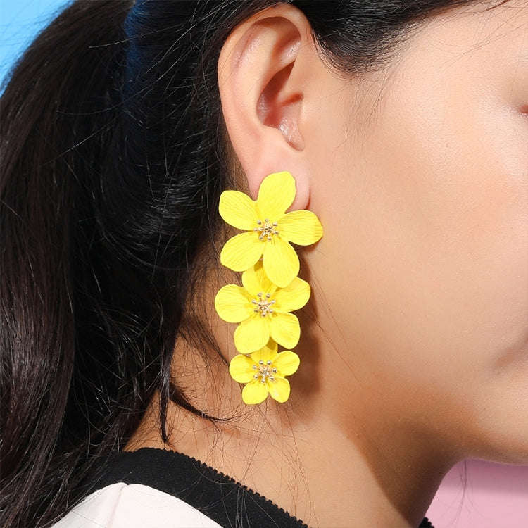 2 Pairs Multilayer Flower Earrings Alloy Paint Long Earrings(Dark Green)