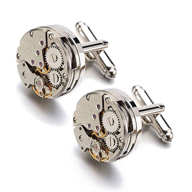 1 Pair Movement Steampunk Gear Watch Mechanism CuffLinks(Silver)