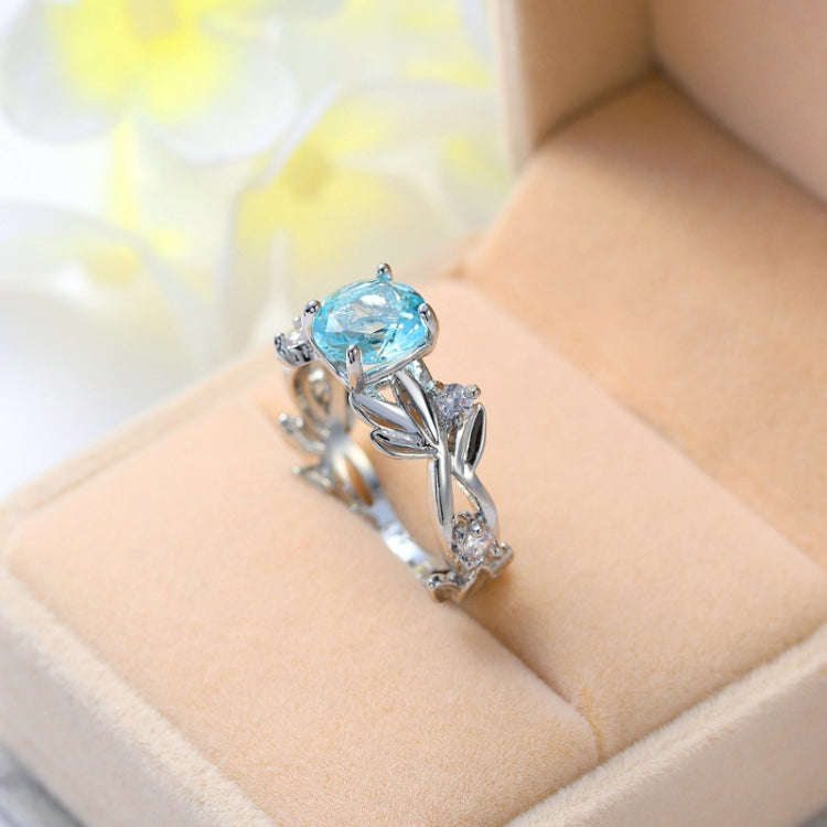 Crystal Vine Leaf Design Engagement Ring Fashion For Women Jewelry, Ring Size:7(White)