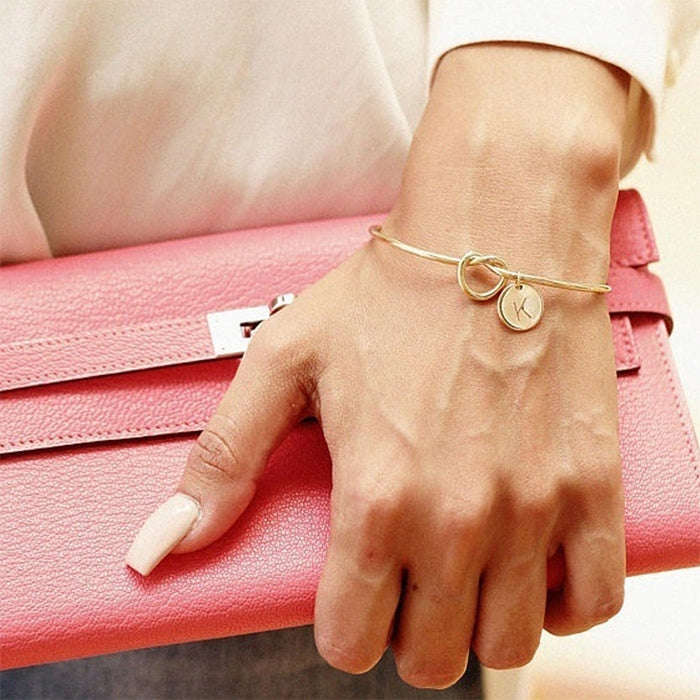Alloy Letter Bracelet Snake Chain Charm Bracelets(Rose Gold)