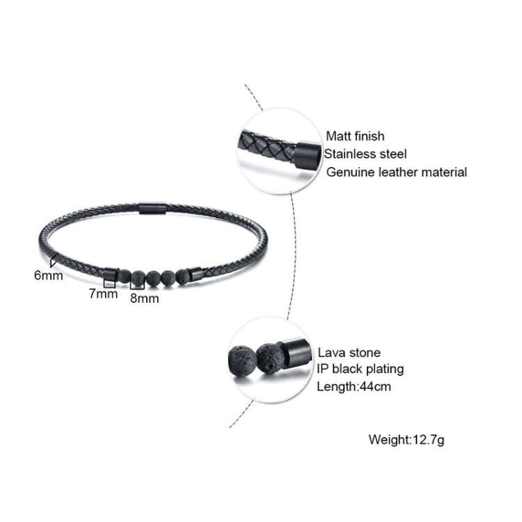 NC441 Stainless Steel Magnet Clasp Lava Stone Leather Collar Necklace(Circumference 44cm)
