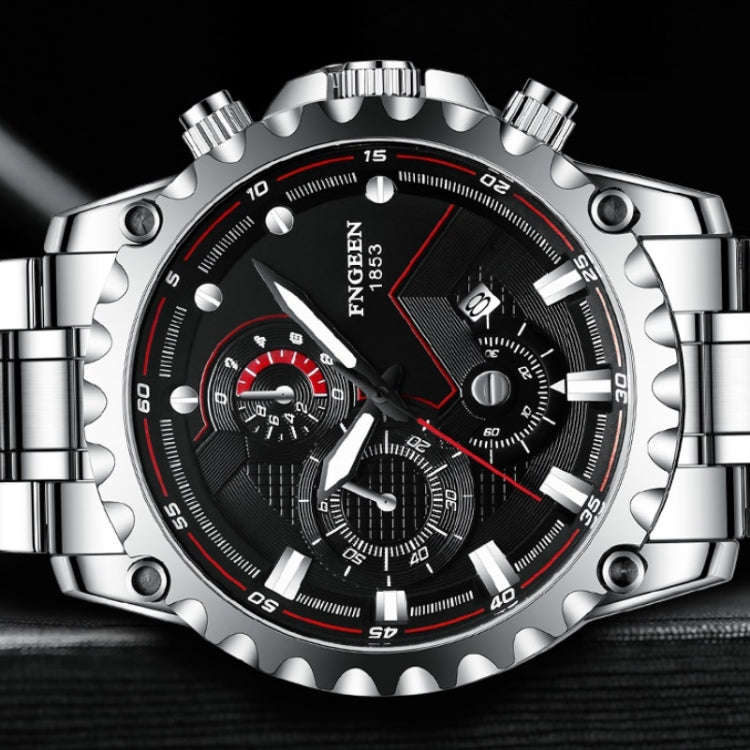 FNGEEN 5757 Men Waterproof Sports Fashion Stainless Steel Watch(Black Steel Black Surface)