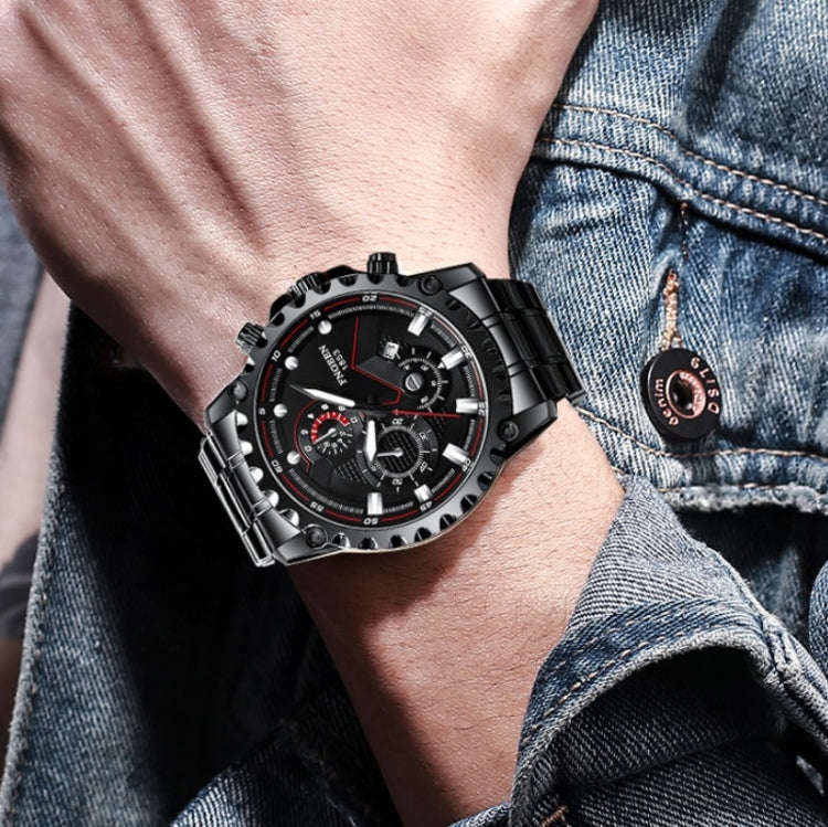FNGEEN 5757 Men Waterproof Sports Fashion Stainless Steel Watch(Black Steel Black Surface)
