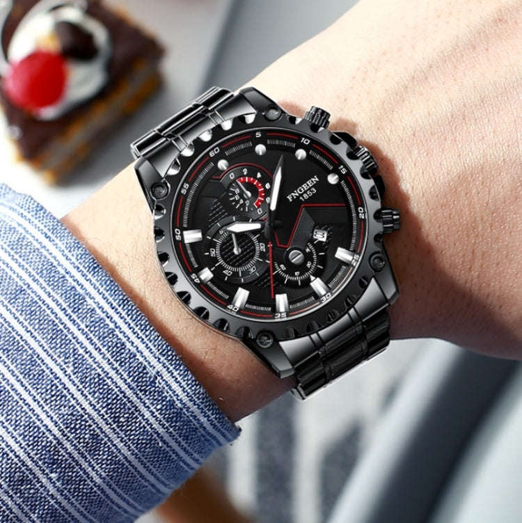 FNGEEN 5757 Men Waterproof Sports Fashion Stainless Steel Watch(Black Steel Black Surface)