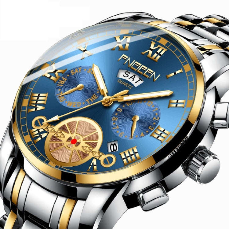 FNGEEN 4001 Men Watch Multi-Function Quartz Watch, Colour: Black Steel Black Surface Gold Nails
