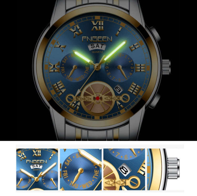 FNGEEN 4001 Men Watch Multi-Function Quartz Watch, Colour: Black Steel Black Surface Gold Nails