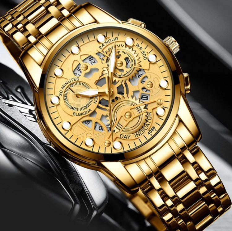 FNGEEN 4088 Men Hollow Quartz Watch Student Waterproof Luminous Watch(Gold And Gold Surface)
