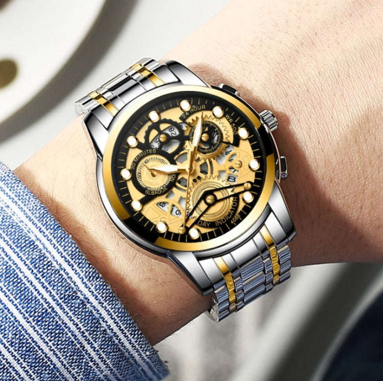 FNGEEN 4088 Men Hollow Quartz Watch Student Waterproof Luminous Watch(Gold And Gold Surface)