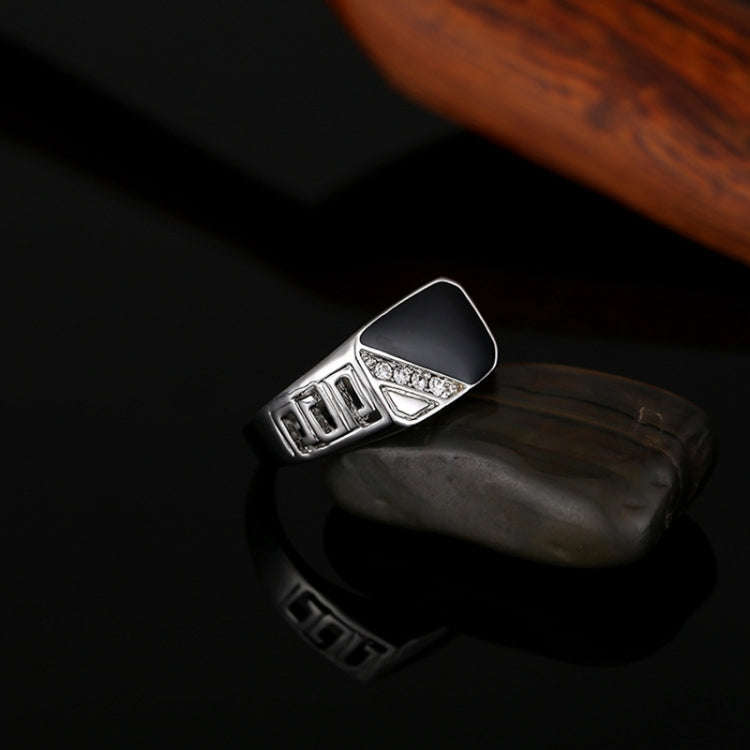 Male Fashion Classic Rhinestone Enamel Rings, Ring Size:8(Platinum)