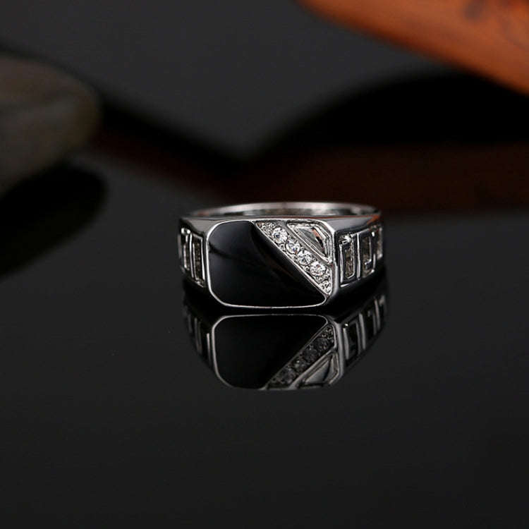 Male Fashion Classic Rhinestone Enamel Rings, Ring Size:8(Platinum)