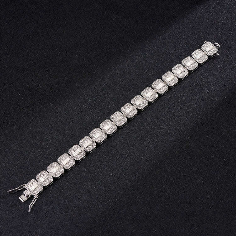 NL075H Street Hip Hop Square Rock Candy Necklace Bracelet, Size: 18cm (Silver)