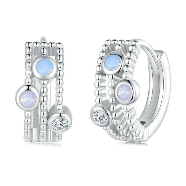 BSE768 Sterling Silver S925 Peas Platinum Zircon Opal Earrings