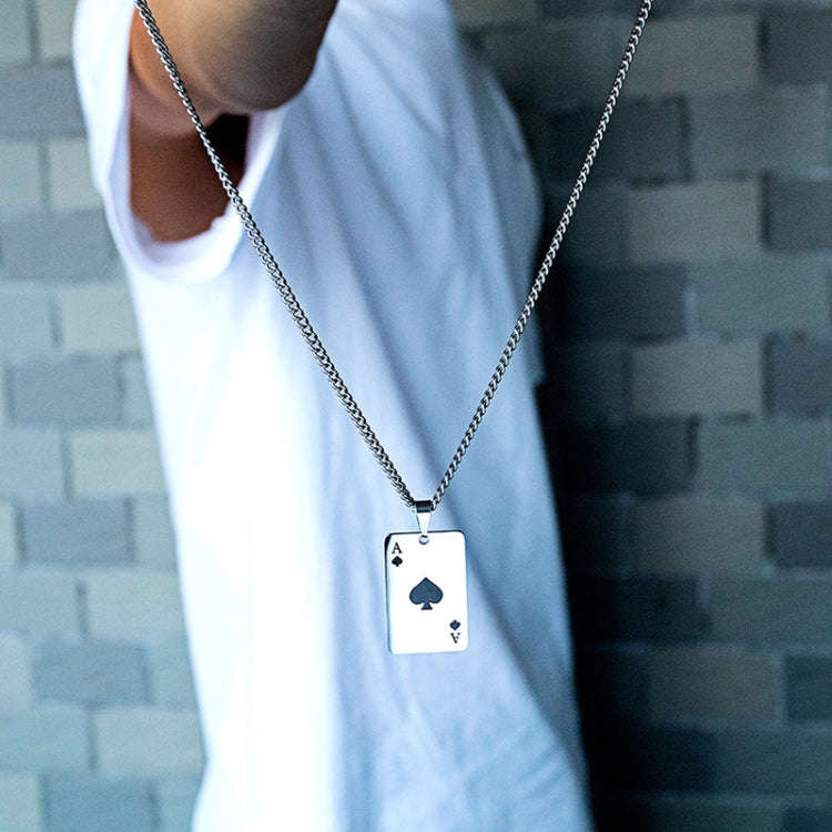 OPK 1542 Titanium Steel Men Necklace Personality Poker Pendant, Color: Red With Chain