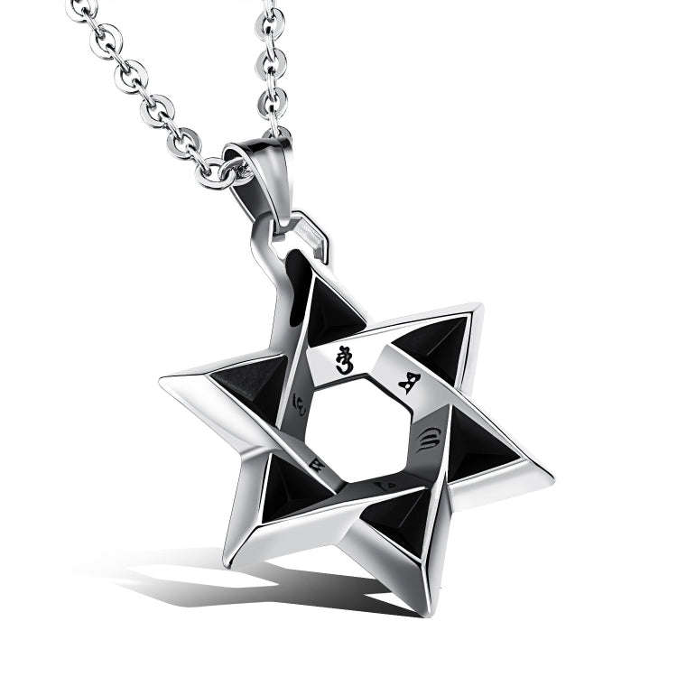 1102 Stainless Steel Necklaces Men Six Pointed Star Pendant, Style: Pendant+Chain
