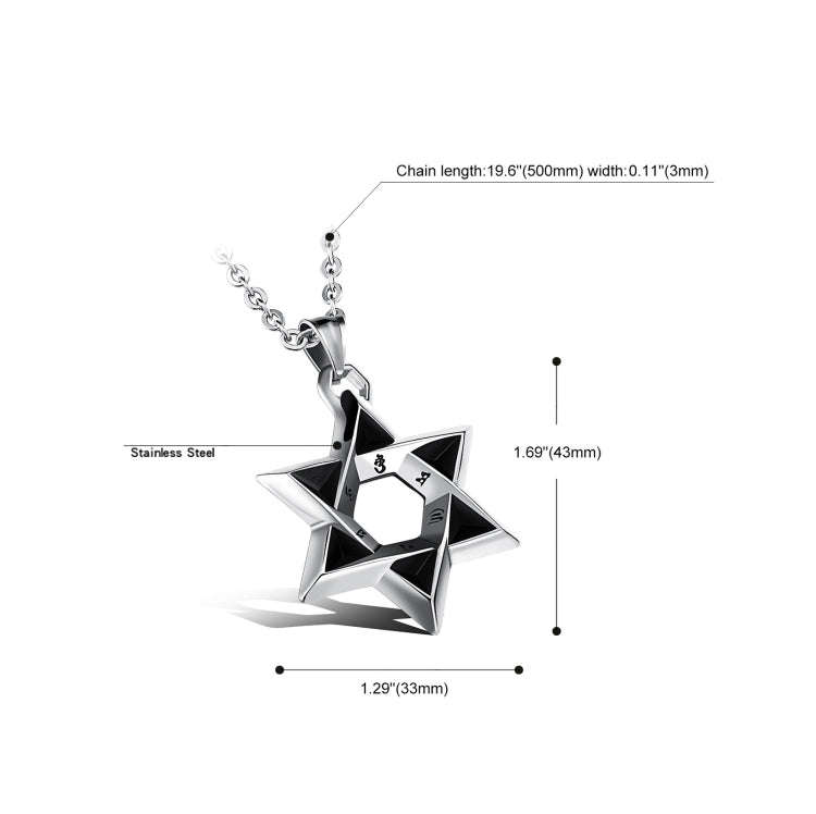 1102 Stainless Steel Necklaces Men Six Pointed Star Pendant, Style: Pendant+Chain