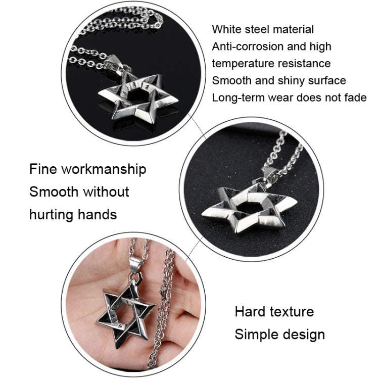 1102 Stainless Steel Necklaces Men Six Pointed Star Pendant, Style: Pendant+Chain