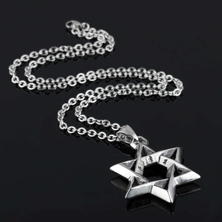 1102 Stainless Steel Necklaces Men Six Pointed Star Pendant, Style: Pendant+Chain