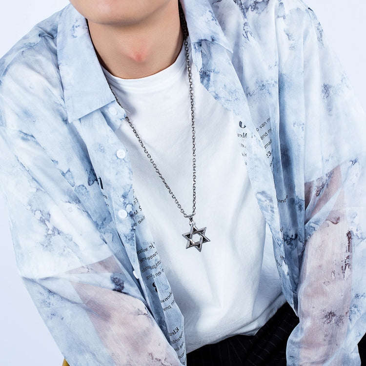 1102 Stainless Steel Necklaces Men Six Pointed Star Pendant, Style: Pendant+Chain