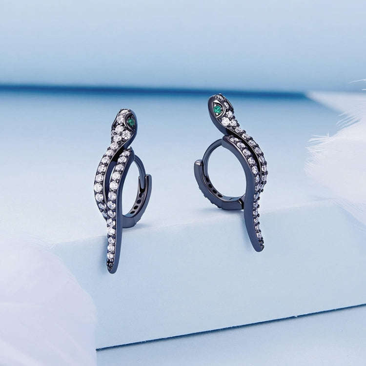 BSE669-D Sterling Silver S925 White Gold Plated Zircon Snake Earrings