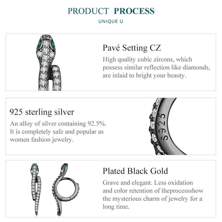 BSE669-D Sterling Silver S925 White Gold Plated Zircon Snake Earrings