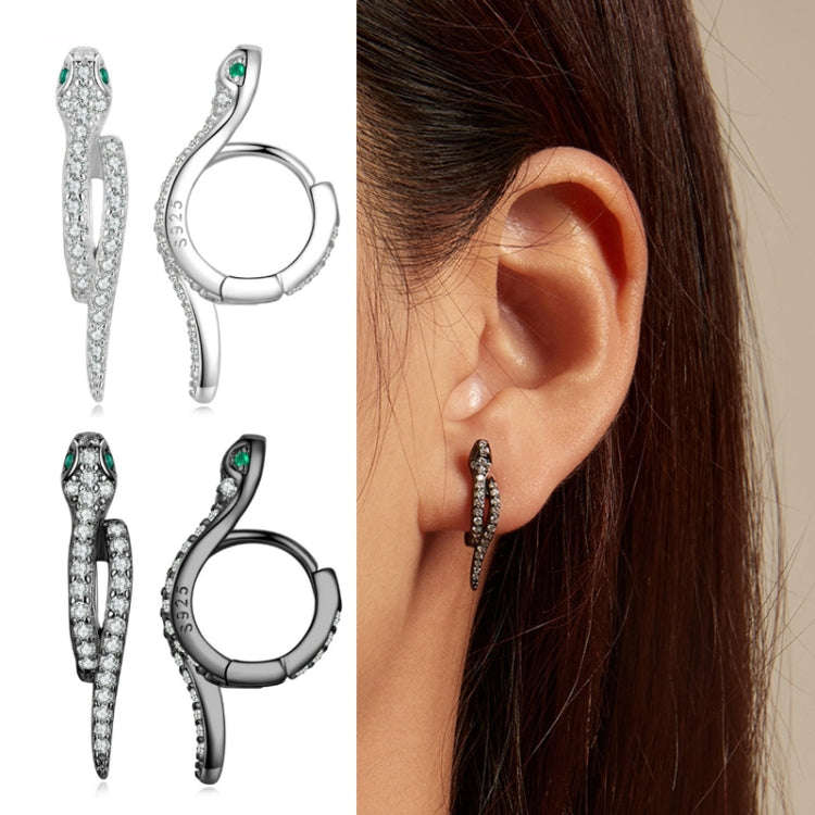 BSE669-D Sterling Silver S925 White Gold Plated Zircon Snake Earrings