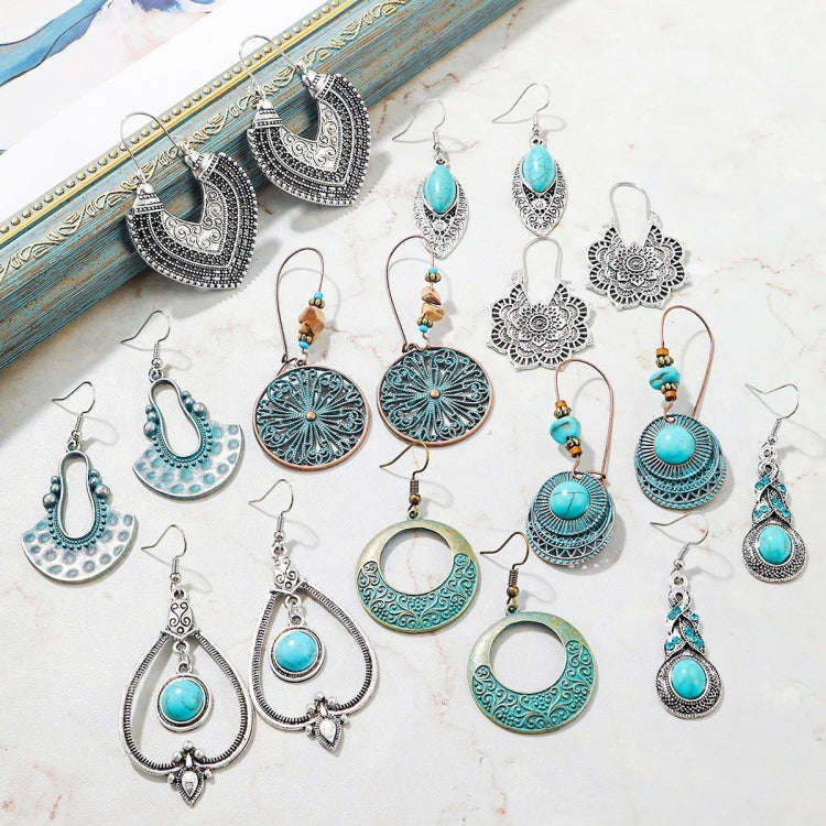 E2204-6 Turquoise Ethnic Style Earrings Temperament Simple Vintage Earrings