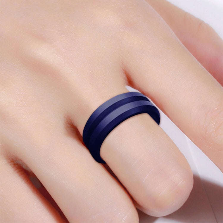 SiR053 V Shaped Grooved Edge Silicone Ring Outdoor Sports Couple Ring No.9(Dark Blue)