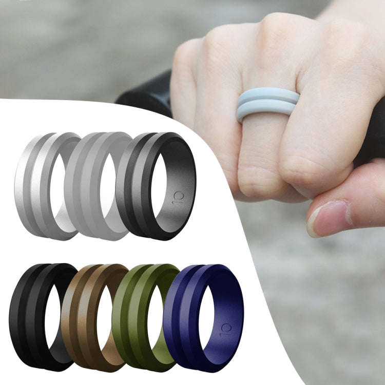 SiR053 V Shaped Grooved Edge Silicone Ring Outdoor Sports Couple Ring No.9(Dark Blue)