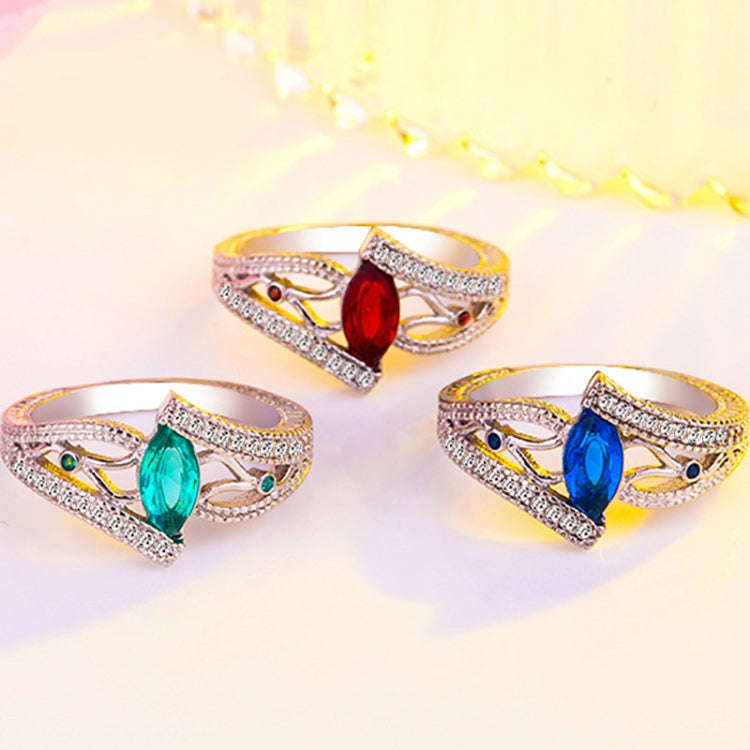 925 Sterling Silver Finger Rings Women Vintage Engagment Zircon Jewelry, Ring Size:8(Blue)