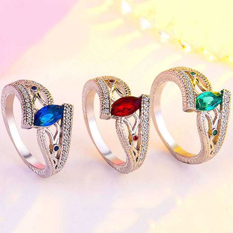 925 Sterling Silver Finger Rings Women Vintage Engagment Zircon Jewelry, Ring Size:8(Blue)