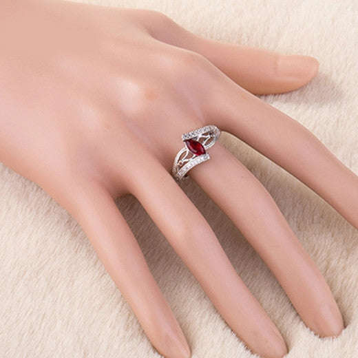 925 Sterling Silver Finger Rings Women Vintage Engagment Zircon Jewelry, Ring Size:8(Blue)