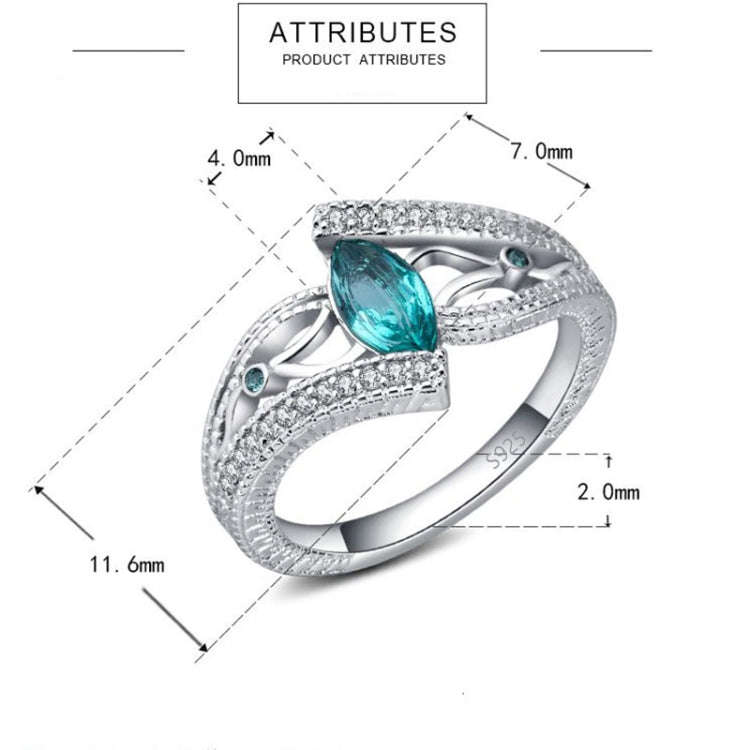 925 Sterling Silver Finger Rings Women Vintage Engagment Zircon Jewelry, Ring Size:8(Blue)