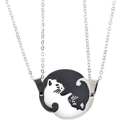 Couples Jewelry Necklaces Titanium Steel Animal Cat Pendants Necklace(White and Black Cat with Me...