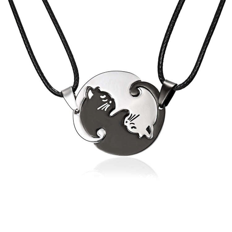 Couples Jewelry Necklaces Titanium Steel Animal Cat Pendants Necklace(White and Black Cat with Me...