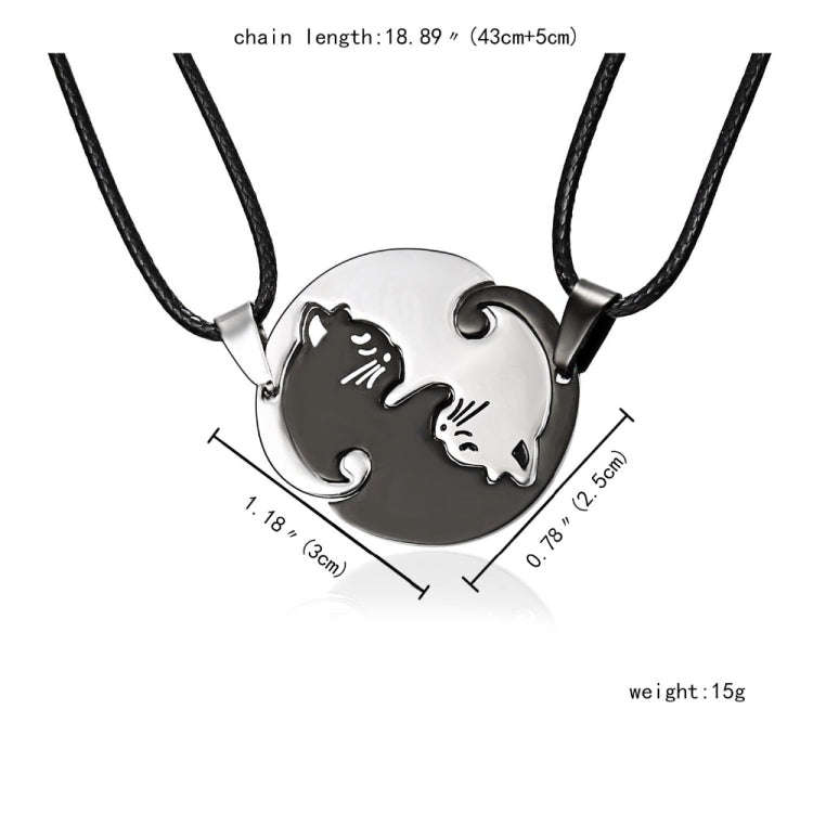 Couples Jewelry Necklaces Titanium Steel Animal Cat Pendants Necklace(White and Black Cat with Me...