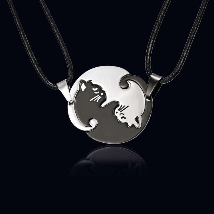 Couples Jewelry Necklaces Titanium Steel Animal Cat Pendants Necklace(White and Black Cat with Me...