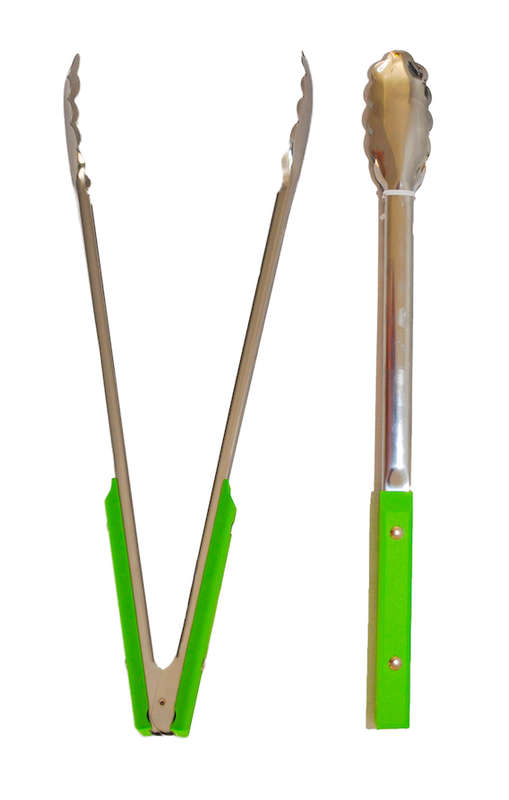 Stainless Steel 40cm Green Handle Braai Tongs