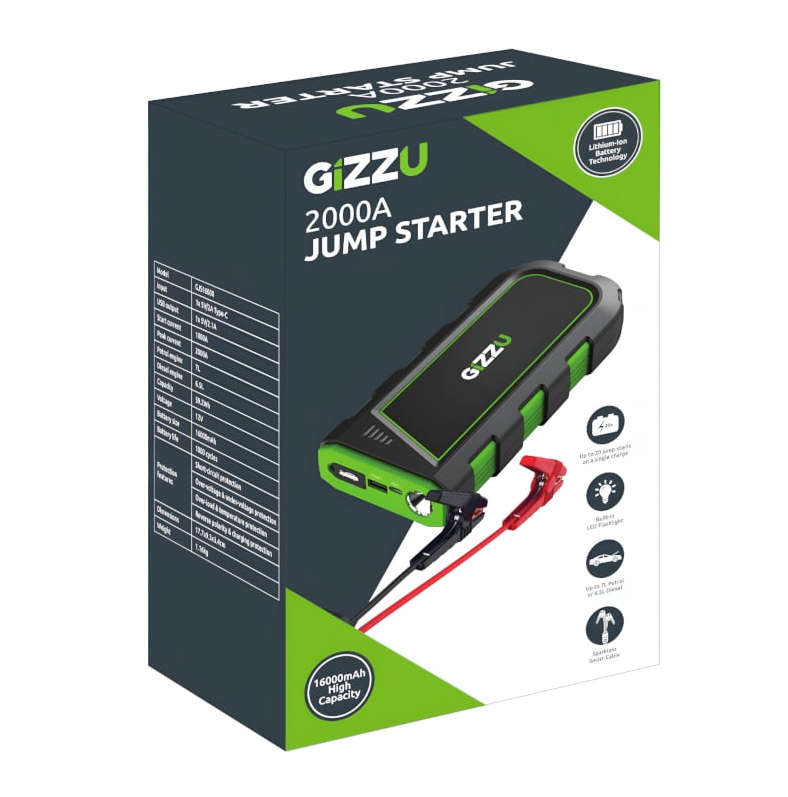 GIZZU 2000A Jump Starter 16400mAh  Black