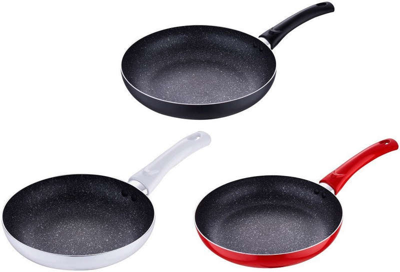 Blaumann ( From Hungary ) 3-Piece Marble Coating Fry Pan Set - Three Colors ( Red - Black - White )