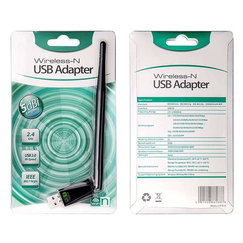 Mini Wi-Fi Adapter 150Mbps Antenna PC Laptop USB Wi-Fi Receiver - Black
